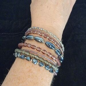 Purple, Silver, Blue Bohemian Wrap Bracelet
